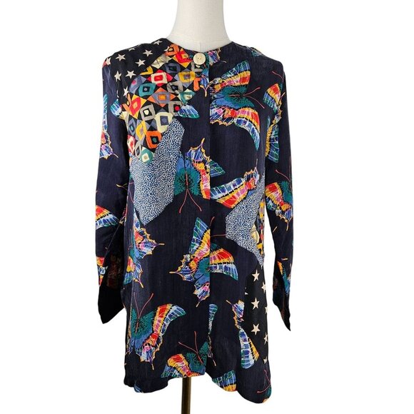 Canvasbacks Vintage Small Butterfly Patchwork Tunic Top Boho Maximalism Artsy - Picture 3 of 11